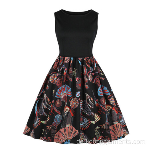 Mode ärmellose Damen Blume Schönes Kleid mit Gürtel